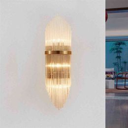 Creative Golden Luxury Indoor Woonkamer Crystal Wall Lamp Nachtlamp LED Post Modern El Aisle Corridor Light 210724