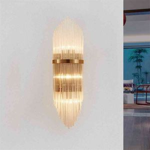 Créatif Golden Luxury Salon d'intérieur Lampe murale en cristal Lampe de chevet LED Post Moderne El Allele Corridor Light 210724