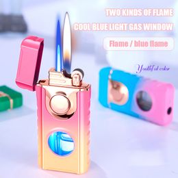 Creative Gradient Torch Briquet Nouveau Double Feu Briquet Jet Coupe-Vent Silex Briquet À Gaz Gonflé Cigarette Accessoires Gadgets