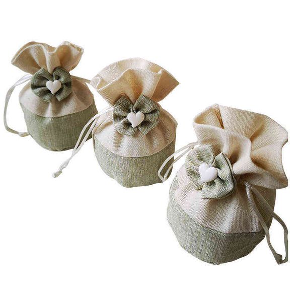 Bolsas de embalaje de dulces de bolsillo de regalo con cordón verde creativo Bolsa de algodón de flores pequeñas para favores de la boda Decoración Suministros para fiestas Y220106