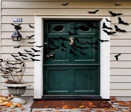 Autocollant mural 3D chauve-souris noire, décor créatif d'halloween, 12 pièces, autocollant mural, couronne de porte de maison, look effrayant 6409465