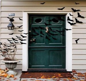 Creative Halloween Decor 12pcsset 3D Black Bat Decoration Wall Sticker Sticker Huisdeur Werkwikkel Spooky look7342085