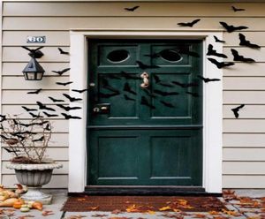Décoration créative d'Halloween 12pcSet 3d décoration de chauve-souris noire autocollant autocollant décalage de maison couronne de porte spooky look 3971617