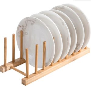 Estante para platos de madera, estante para platos, soporte para tapa de olla, organizador de armario de cocina para taza, tabla de cortar, cuenco, secado