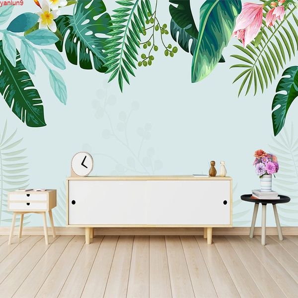 Creativo pintado a mano planta hojas verdes hoja de plátano foto papel tapiz para sala de estar dormitorio decoración Mural Papel De parede 3d buena calidad