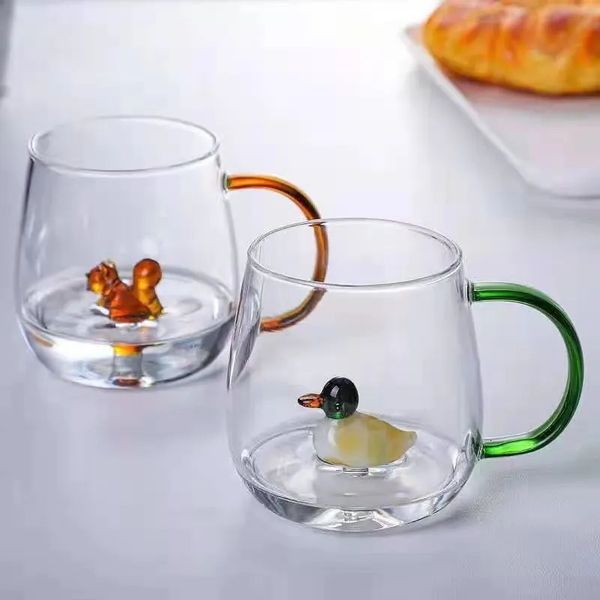 Creative High Borosilicate Verre tasse de plante animale tridimensionnelle Forme de plante à café unique Milk Transparent mignon Cup 231221