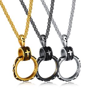 Creatieve hiphop Longevity Circle Cross Patroon Hangers ketting sieraden roestvrijstalen religieuze sieraden cadeau