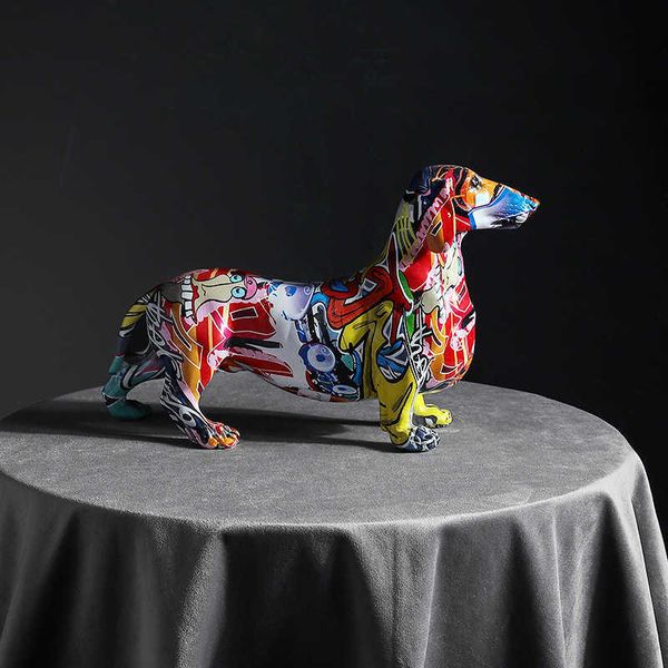Maison créative moderne peint coloré teckel chien décoration armoire à vin bureau décor bureau artisanat 210728
