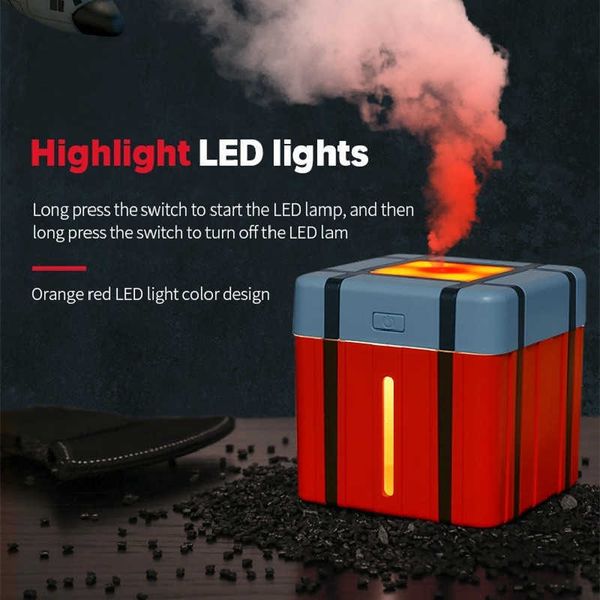 Humidificador creativo Mini Airdrop Box Difusor de aire PUBG Hogar Esencial Aromaterapia Aroma Aceite LED Luz USB Ultrasónico Esterilizar 210724