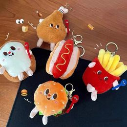 Creatieve Imitatie Frietjes Hamburger Hot Dog Kawaii Pluche Sleutelhanger Voor Vrouwen Mannen Leuke Mode Tas Hanger Accessorie Auto sleutelhanger