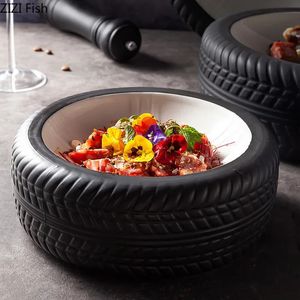 Forme de pneu de style industriel créatif Assiette en céramique El Restaurant Disques Décoration Sell