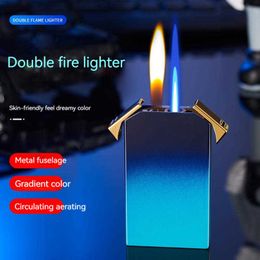 Creatieve Opblaasbare Dubbele Vlam Aansteker Metalen Winddicht Jet Geen Gas Gradiënt Fakkel Roken Accessoires Cadeau voor Mannen VTB3