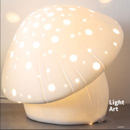 Lampe de Table en céramique champignon Ins créative, petite lampe de nuit pour chambre à coucher, Projection d'ombre, éclairage de rêve