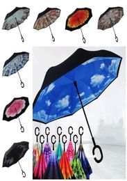 Paraguas invertido plegable invertido creativo Paraguas de coche de lluvia a prueba de viento invertido de doble capa con mango en C ParaguasT2I57209690780