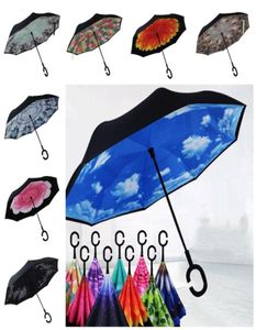 Parapluie inversé pliant inversé créatif, Double couche, coupe-vent inversé, pour voiture, avec poignée en C, parapluiesT2I57208054629
