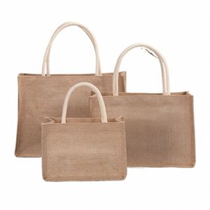 Créative Jute Handbag Burlap Reutilisable Bags fourre-tout de plage Sac de voyage de grande capacité Sac de rangement vintage Sac d'épicerie L7KA #
