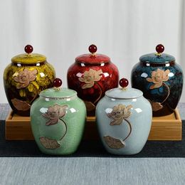 Créatif Kiln Change Lotus Celadon Ge Kiln Céramic Tea Seal Pot Pottery Pottery Pottery Pot Pu er Maison à l'épreuve de l'humidité 240510