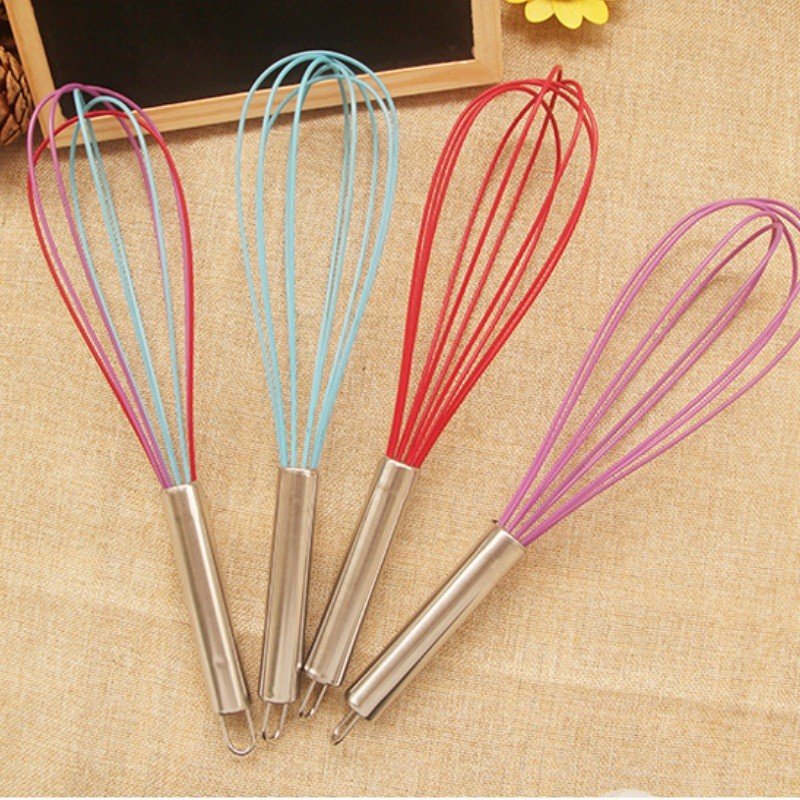 Creative Kitchen Tool Wire Whisk Stirrer Mixer Egg Beater Färgrik Silikon Egg Whisk Rostfritt Stålhandtag