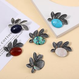 Creative Leaf Shell Broche Abalone Shell Healing Crystal Stone DIY Halfedelsteen Hand Ingelegd Hanger Accessoires