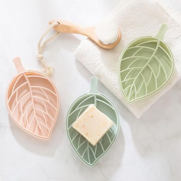 Jaboneras de hojas creativas para baño, bandeja de jabón de plástico de doble capa en 3 colores con soporte para jabón de drenaje LX1877