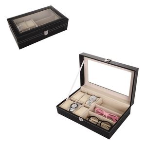 Creative Leather 6 horlogedoosjes sieraden Case en 3 stuk brillen opslag Sunglass Bril Display Case Organizer