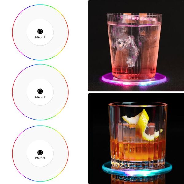 Creative LED Cup Coaster Tapis de table en plastique Cristal Ultra-Mince Led Light Coaster Cuisine Cocktail Flash Bar Lumières d'ambiance