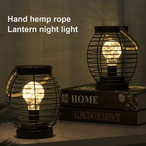 Creative Led Iron Lantern Night Light Draagbare Batterij Aangedreven Tafellamp Thuis Feestelijke Decor