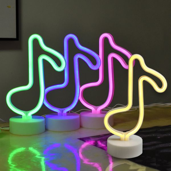 Creative LED musique forme néon veilleuse batterie puissance USB Table nuits lampe pour enfants chambres chambre fête décoration