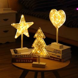 Creative Led Stars Table Lamp kerstboom Nachtlichten Bureaulamp voor Home Festival Wedding Decor Night Lamp Battery Operated291K