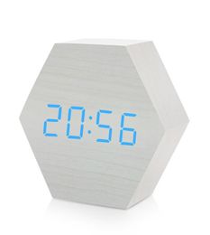 Horloge hexagonale en bois LED créative, réveil intelligent à commande vocale pour chambre à coucher, bureau à domicile, lumière bleue 2279508