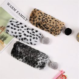 Creatieve luipaard Print Plush Pencil Case Pen Pouch Girls grote capaciteit cosmetische rits opbergtas School Serprogramma's briefpapier