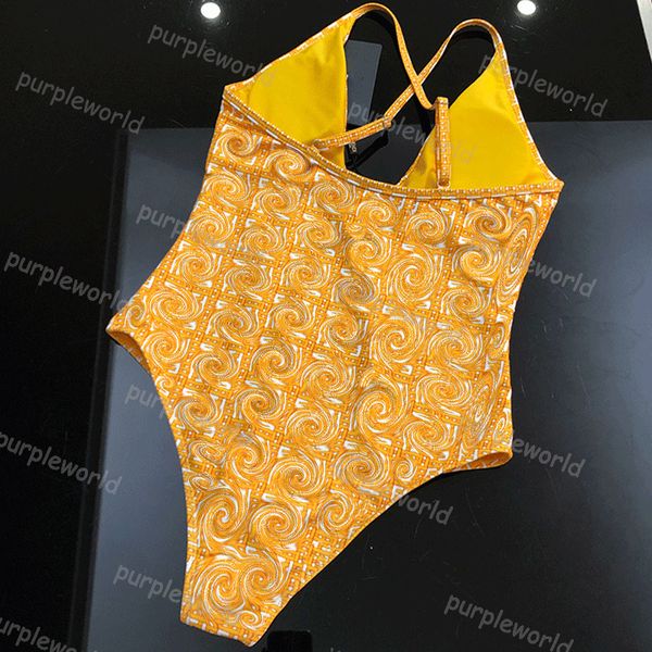 Bikini chaud ensemble une pièce femmes maillot de bain jaune Jacquard Design Sexy à lacets à manches longues maillots de bain ensemble plage bord de mer