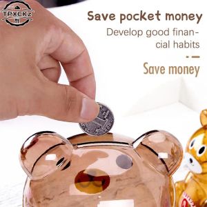 Creative Little Bear Piggy Bank Cute Safe Deposit Box Transparant Coin Paper Money Saving Box Kids Holiday Gift Desktop Decor