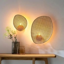 Creatieve woonkamer wandlamp ontwerper minimalistisch rotan voor achtergrond home decor retro slaapkamer naast 240325