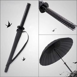 Creative Long Poignée Grand Coupe-Vent Samurai Sword Parapluie Japonais Ninja-like Soleil Pluie Droite Parapluies Automatique Ouvert 0928324V