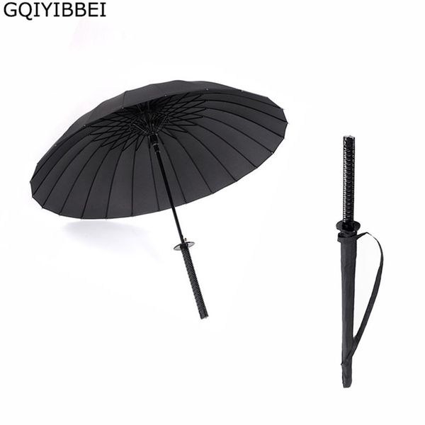 Creative Long Poignée Grand Coupe-Vent Samurai Sword Parapluie Japonais Ninja-like Soleil Pluie Droite Parapluies Automatique Ouvert 211228211K