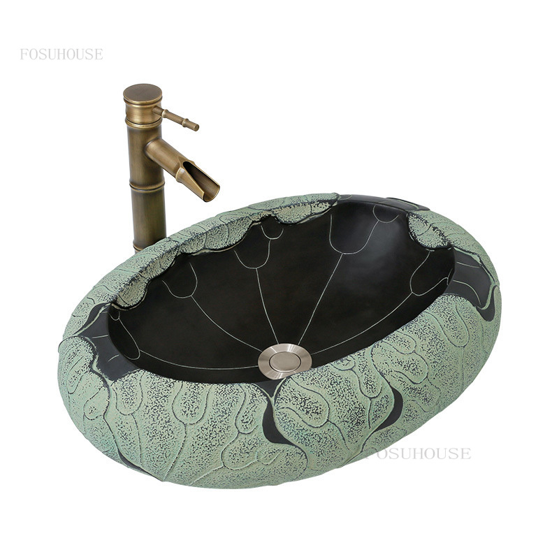 Éviers de salle de bain de la feuille de lotus créative moderne Assistures de cuisine verte lavage de lavage de lavage lavage à la maison résine au-dessus du comptoir bassin