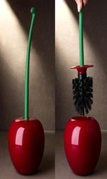 Creativo encantador forma de cereza cepillo de baño juego de portaescobillas herramienta de limpieza accesorios de decoración de baño de plástico soporte rojo6514344