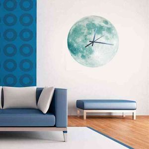 Creatieve Lichtgevende Maan Wandklok Mute Quiet Clocks for Kids Geschenken Thuis Wall Art Decoratie Woonkamer (Geel) H1230