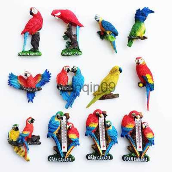 Imán creativo Imán de nevera Animal Pájaro Loro Imán de nevera Imán decorativo de resina Hebilla magnética Etiqueta de mensaje L230626