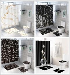 Prince en marbre créatif salle de bain étanche rideau de douche de douche piédestal tapis couvercle de toilette de toilette set de bain de bain de bain de bain t2001027731662