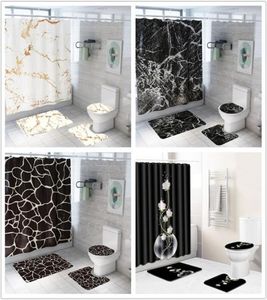 Impression en marbre créatif salle de bain étanche rideau de douche de douche piédestal tapis couvercle de toilette de toilette set de bain de bain de salle de bain set t2001021833445