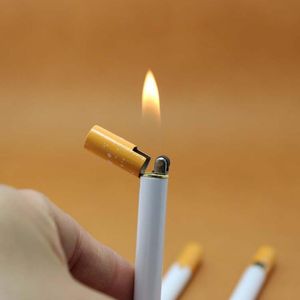 Encendedor de Gas con forma de cigarrillo de Metal creativo, repuesto de encendedores divertidos de butano, encendedores de rueda de molienda, dispositivos de encendedor de chorro compacto