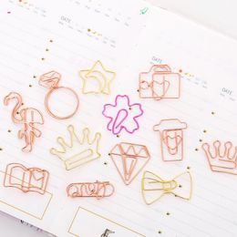 Creative Metal Paper Clips Rose Gold Crown Flamingo Paper Clips Bookmark Memo Planner Clips Schoolkantoor Briefpapier Levert LX2626