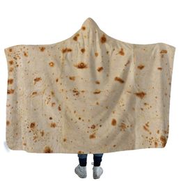 Manta con capucha de tortilla mexicana creativa, manta suave y cálida para niños con capucha, mantas portátiles para acurrucarse con forro polar Sherpa para niños 1301980