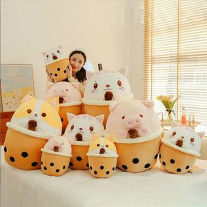 Oreiller créatif au thé au lait, cochon, chien, chat, jouet en peluche, oreillers de lit, oreiller de loisirs, décoration de la maison, cadeau d'anniversaire pour filles et enfants