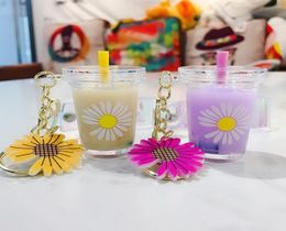 Créative Mini Daisy Drink Keechain Milk Beverage de porte-cyffre Pendants Pendants Charming Party Favors Cadeaux pour les bijoux GIED5207589