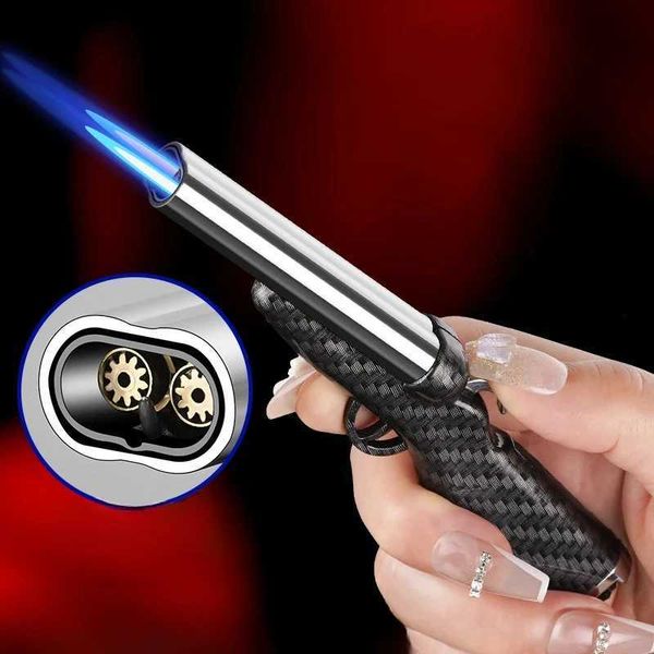 Mini pistolet créatif double flamme rechargeable, briquet torche Butane, Gadgets Cool, allume-bougie, accessoires pour fumer, cadeaux pour hommes