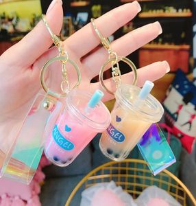 Creatieve Mini Frisdrank Sleutelhanger Kokosmelk Thee Drank Bubble Thee Acryl Bewegende Vloeibare Olie Drop Sieraden Gift9031970