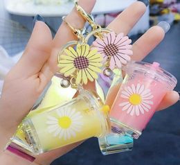 Créatif Mini Salon Drink Keychain Daisy Milk Cup Keychain Beverage Bubble Keyring Moving Liquid Keyfob Jewelry Gift17228798